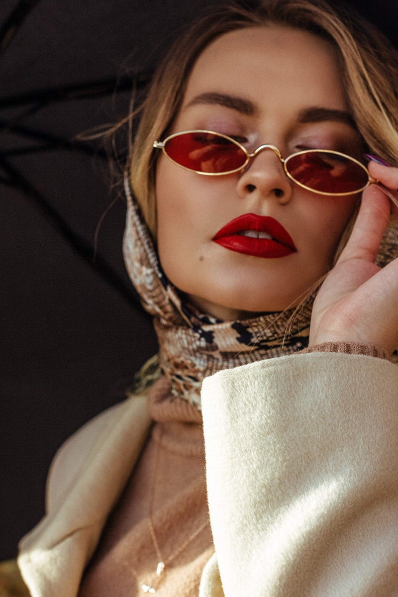 COASION Vintage Small Oval Aesthetic Sunglasses Retro for Women Men Hippie Cool Metal Frame Sun Glasses (Gold Frame/Red Lens) - Image 5